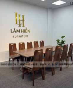 bộ bàn ăn 10 ghế gỗ óc chó lh20 chân v 2