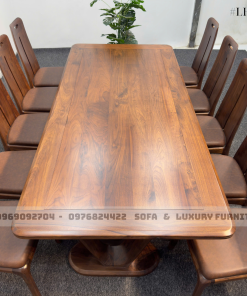 bộ bàn ăn 10 ghế gỗ óc chó lh20 chân v 3