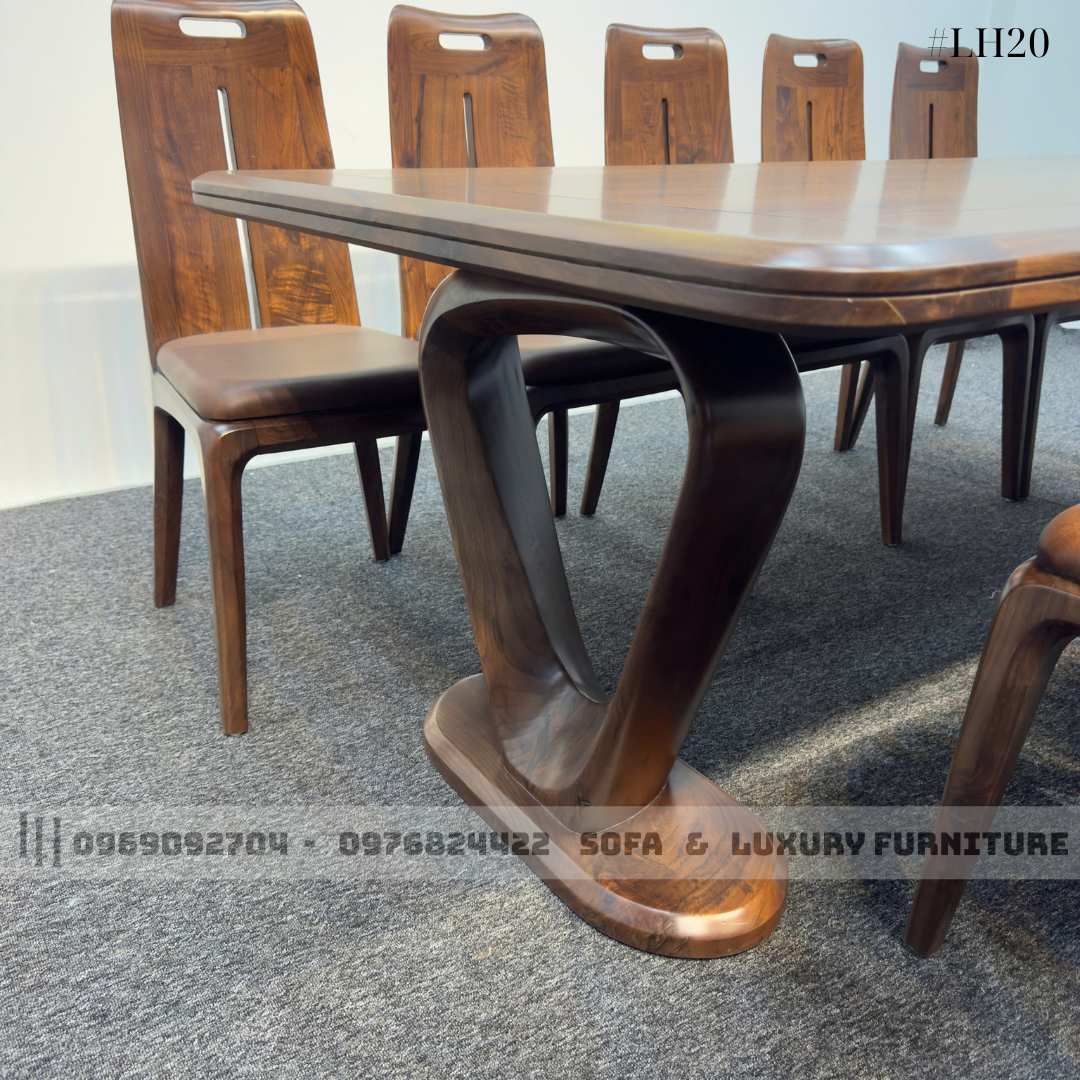 bộ bàn ăn 10 ghế gỗ óc chó lh20 chân v 4 bộ bàn ăn 10 ghế gỗ óc chó lh20 chân v 4