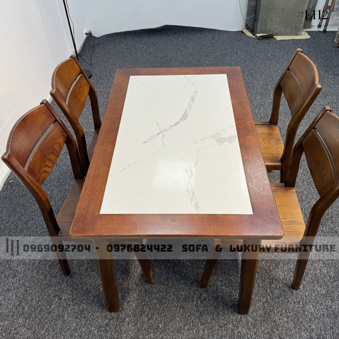 bộ bàn ăn 4 ghế chân côn lh2 mặt đá 2 bộ bàn ăn 4 ghế chân côn lh2 mặt đá 2