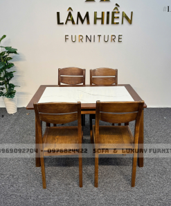 bộ bàn ăn 4 ghế chân côn lh2 mặt đá