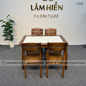 bộ bàn ăn 4 ghế chân côn lh2 mặt đá