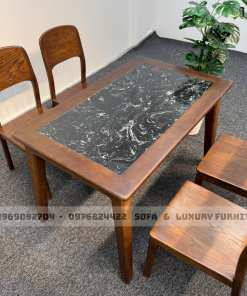 bộ bàn ăn 4 ghế mặt đá đen lh6 ghế 1 lá 1