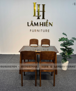 bộ bàn ăn 4 ghế mặt đá đen lh6 ghế 1 lá