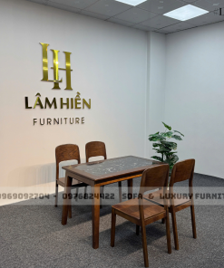 bộ bàn ăn 4 ghế mặt đá đen lh6 ghế 1 lá 3