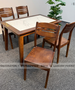 bộ bàn ăn 4 ghế mặt đá trắng lh7 chân côn 4
