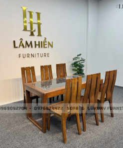 bộ bàn ăn 6 ghế 3 lá sọc lh12 mặt đá đen 2