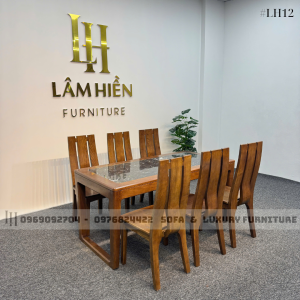 bộ bàn ăn 6 ghế 3 lá sọc lh12 mặt đá đen 2