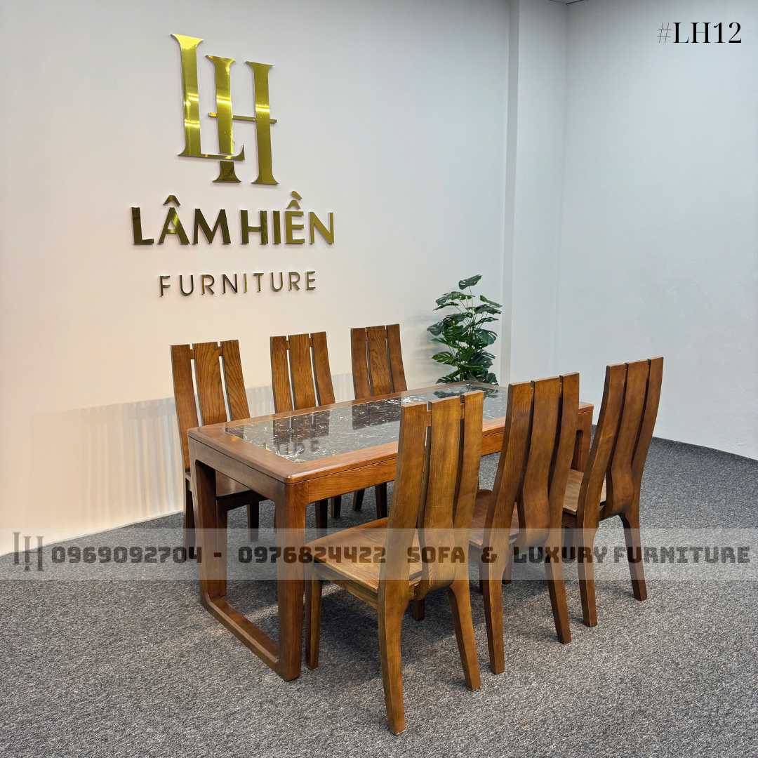 bộ bàn ăn 6 ghế 3 lá sọc lh12 mặt đá đen 2 bộ bàn ăn 6 ghế 3 lá sọc lh12 mặt đá đen 2