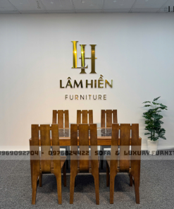 bộ bàn ăn 6 ghế 3 lá sọc lh12 mặt đá đen