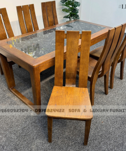 bộ bàn ăn 6 ghế 3 lá sọc lh12 mặt đá đen 3