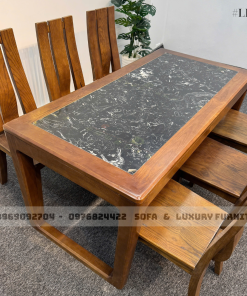 bộ bàn ăn 6 ghế 3 lá sọc lh12 mặt đá đen 4