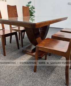 bộ bàn ăn 6 ghế cánh tiên lh11 mặt kính 4