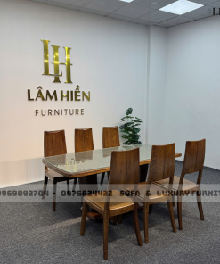 bộ bàn ăn 6 ghế chân chữ u lh10 mặt kính 2