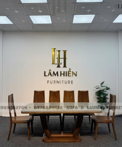 bộ bàn ăn 6 ghế chân chữ u lh10 mặt kính