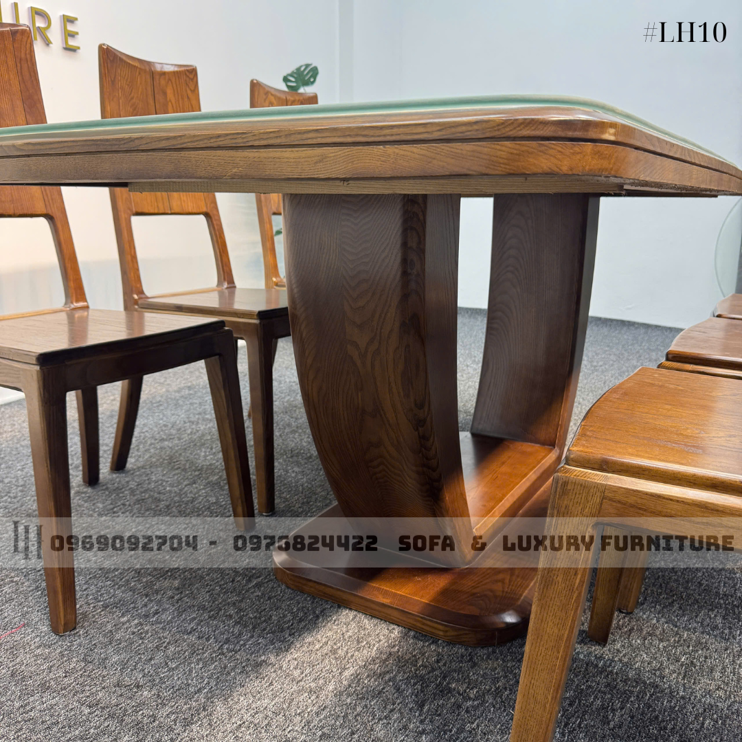 bộ bàn ăn 6 ghế chân chữ u lh10 mặt kính 3 bộ bàn ăn 6 ghế chân chữ u lh10 mặt kính 3