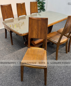 bộ bàn ăn 6 ghế chân chữ u lh10 mặt kính 4
