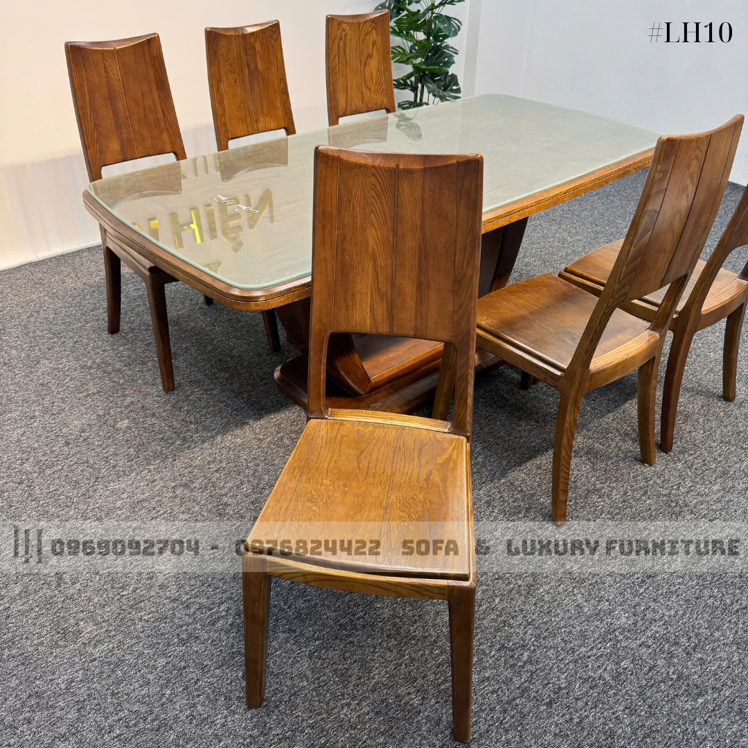 bộ bàn ăn 6 ghế chân chữ u lh10 mặt kính 4 bộ bàn ăn 6 ghế chân chữ u lh10 mặt kính 4
