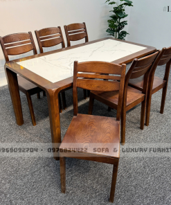 Bộ bàn ăn 6 ghế chân hươu lh3 mặt đá 2
