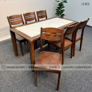 Bộ bàn ăn 6 ghế chân hươu lh3 mặt đá 2