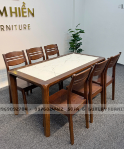 bộ bàn ăn 6 ghế chân hươu lh3 mặt đá