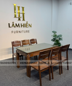 bộ bàn ăn 6 ghế chân soi lh5 mặt đá xám 4