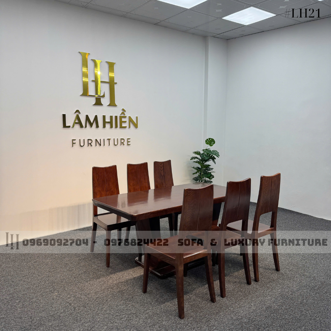 bộ bàn ăn 6 ghế chân u lh21 màu gỗ đậm 2 bộ bàn ăn 6 ghế chân u lh21 màu gỗ đậm 2