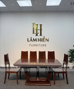 bộ bàn ăn 6 ghế chân u lh21 màu gỗ đậm