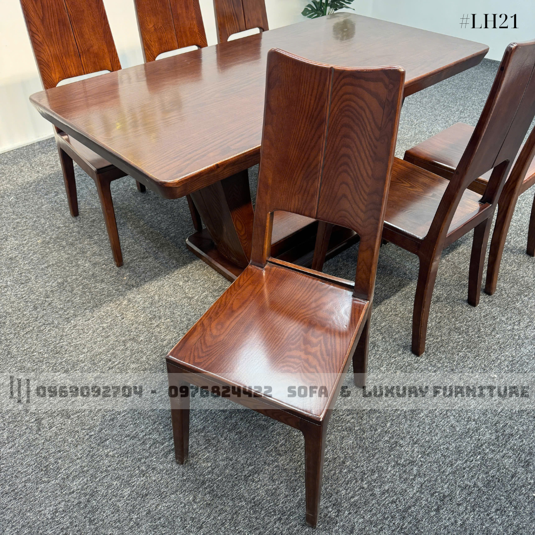 bộ bàn ăn 6 ghế chân u lh21 màu gỗ đậm 3 bộ bàn ăn 6 ghế chân u lh21 màu gỗ đậm 3
