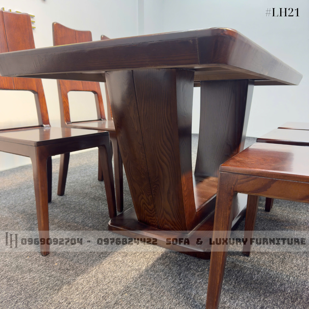 bộ bàn ăn 6 ghế chân u lh21 màu gỗ đậm 5 bộ bàn ăn 6 ghế chân u lh21 màu gỗ đậm 5
