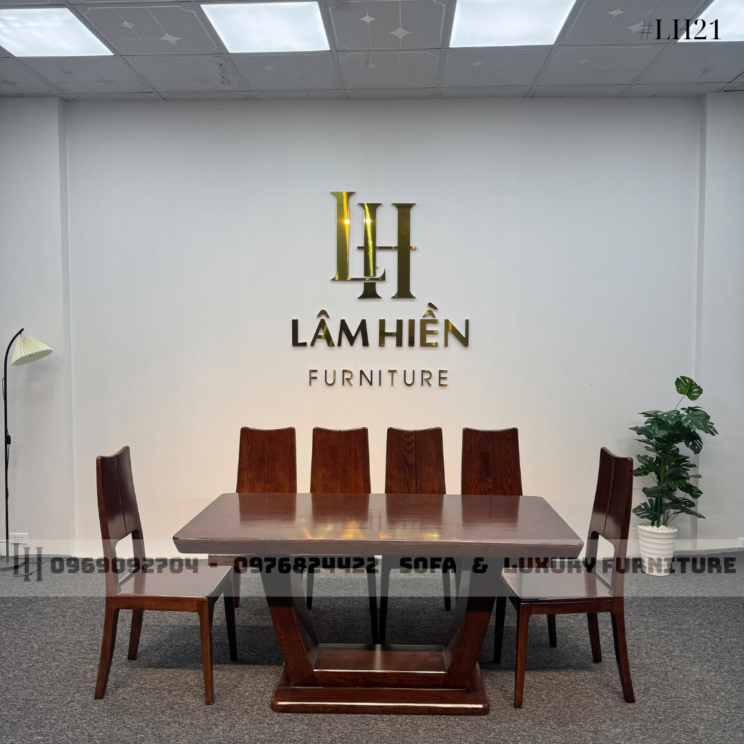 bộ bàn ăn 6 ghế chân u lh21 màu gỗ đậm bộ bàn ăn 6 ghế chân u lh21 màu gỗ đậm