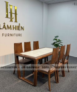 bộ bàn ăn 6 ghế chân z lh13 mặt đá trắng 2