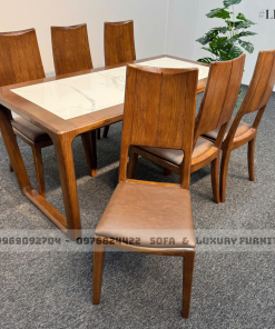 bộ bàn ăn 6 ghế chân z lh13 mặt đá trắng 3