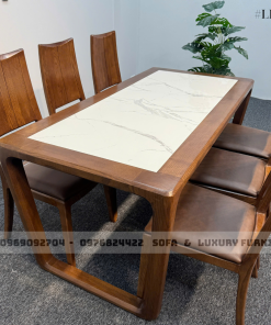 bộ bàn ăn 6 ghế chân z lh13 mặt đá trắng 4