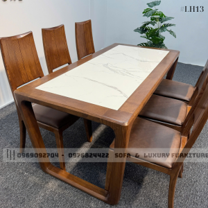 bộ bàn ăn 6 ghế chân z lh13 mặt đá trắng 4