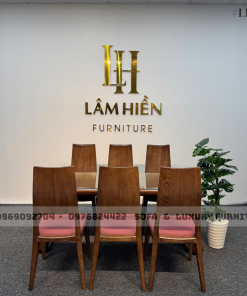 bộ bàn ăn 6 ghế đệm đỏ lh14 chân u cong