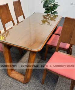 bộ bàn ăn 6 ghế đệm đỏ lh14 chân u cong 3