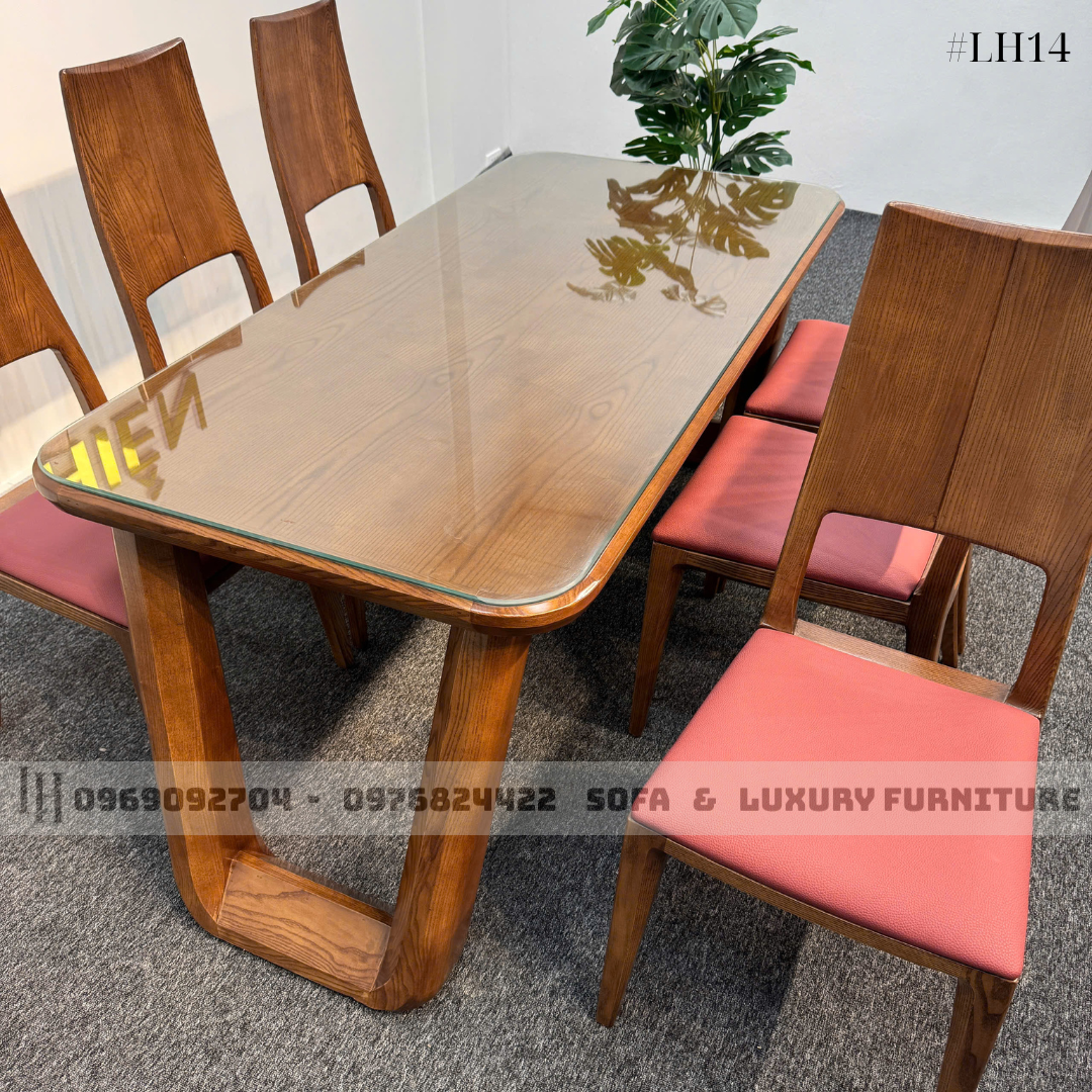 bộ bàn ăn 6 ghế đệm đỏ lh14 chân u cong 3 bộ bàn ăn 6 ghế đệm đỏ lh14 chân u cong 3