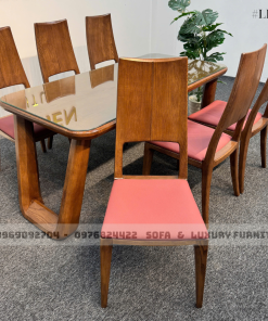 bộ bàn ăn 6 ghế đệm đỏ lh14 chân u cong 4