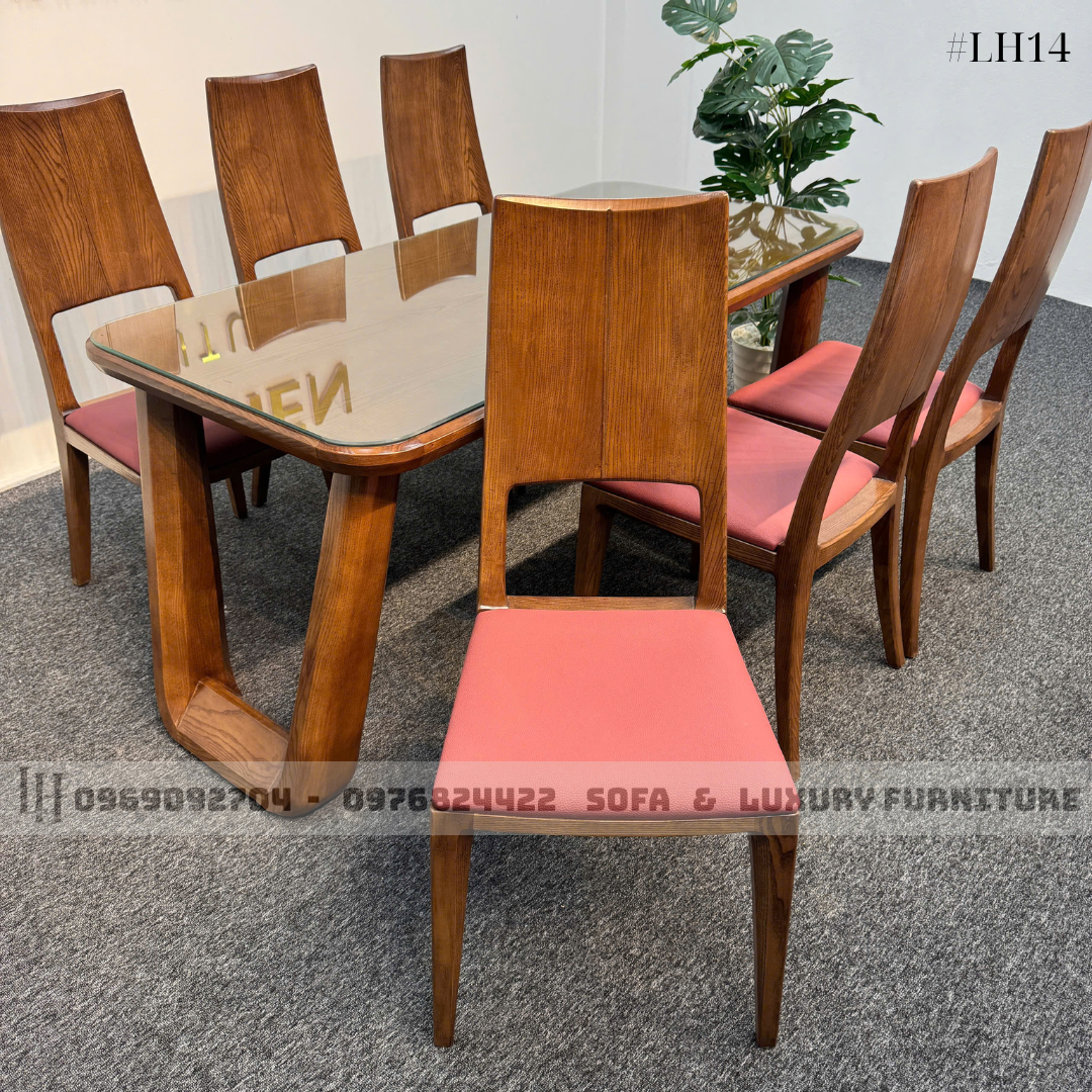 bộ bàn ăn 6 ghế đệm đỏ lh14 chân u cong 4 bộ bàn ăn 6 ghế đệm đỏ lh14 chân u cong 4