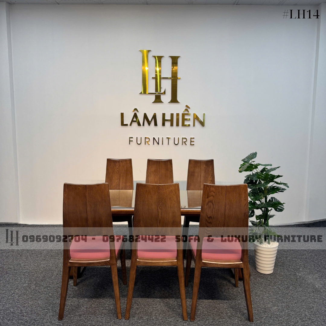 bộ bàn ăn 6 ghế đệm đỏ lh14 chân u cong bộ bàn ăn 6 ghế đệm đỏ lh14 chân u cong
