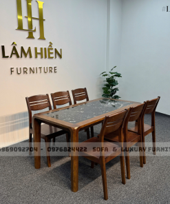 bộ bàn ăn 6 ghế mặt đá đen lh4 2