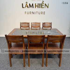 bộ bàn ăn 6 ghế mặt đá đen lh4