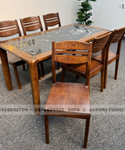 bộ bàn ăn 6 ghế mặt đá đen lh4 4