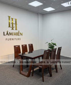 bộ bàn ăn 6 ghế mặt kính đen lh22 chân u cong 2