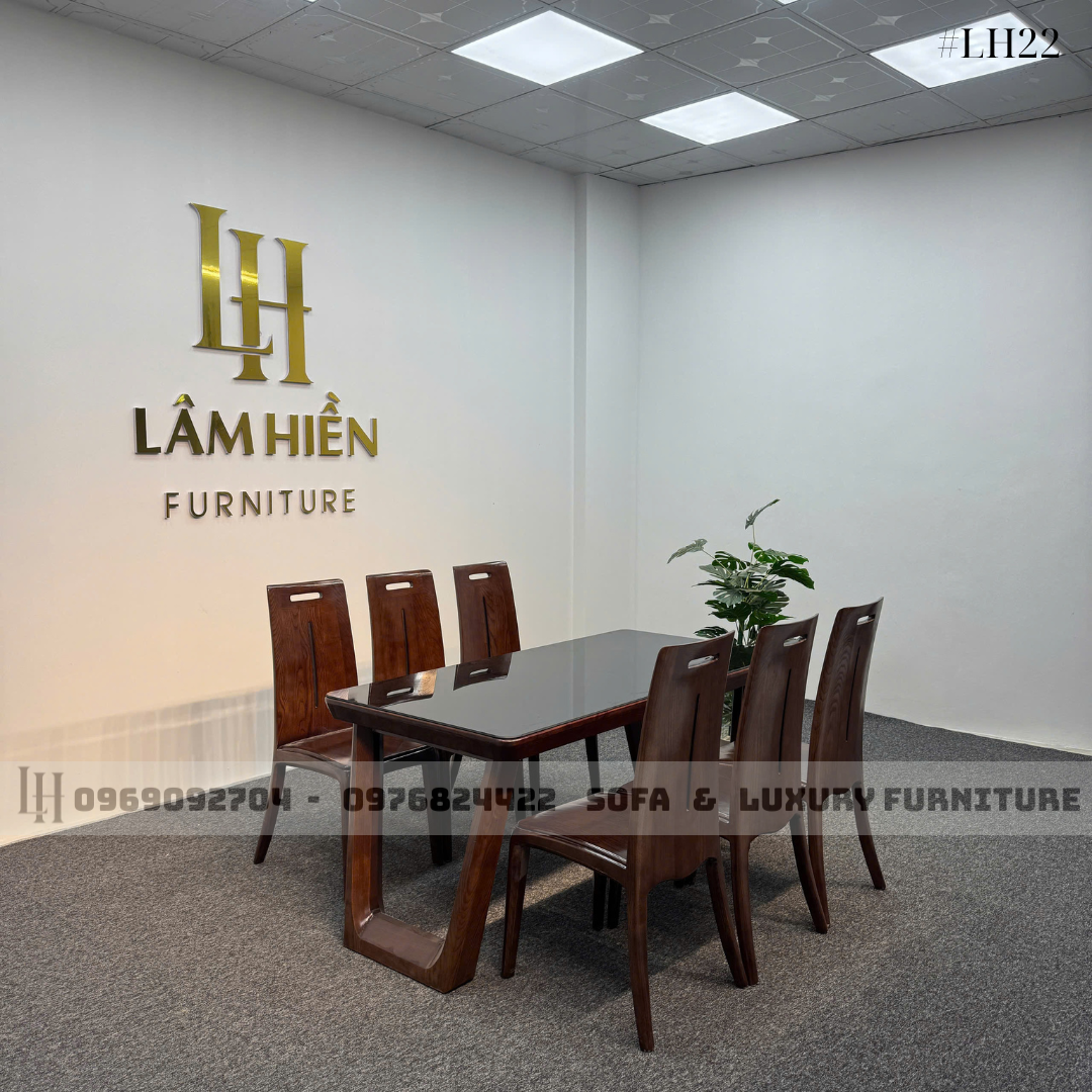 bộ bàn ăn 6 ghế mặt kính đen lh22 chân u cong 2 bộ bàn ăn 6 ghế mặt kính đen lh22 chân u cong 2