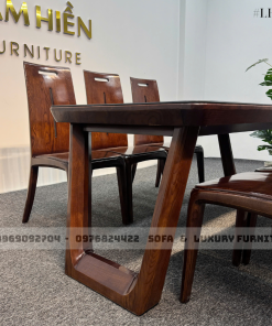 bộ bàn ăn 6 ghế mặt kính đen lh22 chân u cong 3