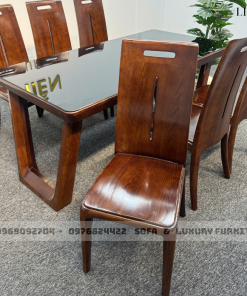 bộ bàn ăn 6 ghế mặt kính đen lh22 chân u cong 4
