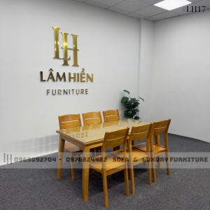 bộ bàn ăn 6 ghế màu vàng lh17 mặt kính 1