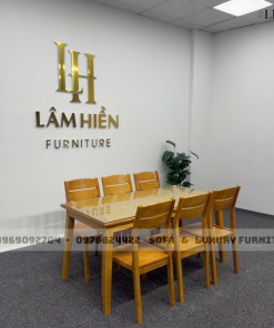 bộ bàn ăn 6 ghế màu vàng lh17 mặt kính 2